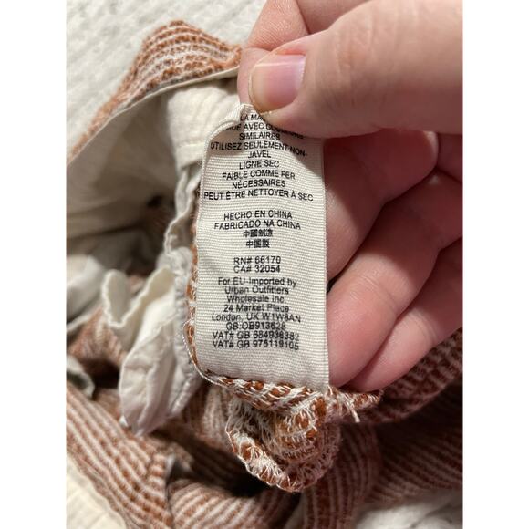 Free People Sunrise Crop Striped Jogger Pants Tie Waist Womens Sz 2 Orange Cream - Picture 14 of 14
